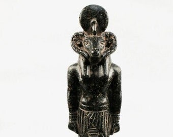 Herrlicher Gott der Quelle des Nils und der Fruchtbarkeit KHNUM dargestellt als Widder - hergestellt aus dem schwarzen Granitstein -Replica Altar Statue-Made in Ägypten