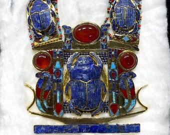 King Tutankhamun Necklace with The Egyptian Scarab and two Cobras -pectoral of Tutankhamun- One Of A Kind