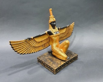 Beautiful MAAT The goddess of Justice & Truth with the lotus flour decoration- Hand made Altar statue made from Heavy stone -made in Egypt