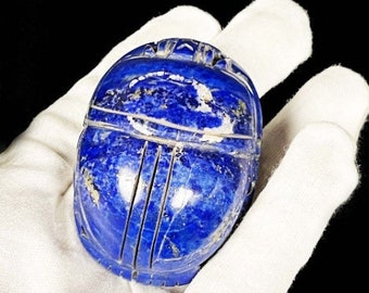 Fantastic Scarab beetle ( Symbol of Good luck ) made of Real Lapis lazuli with beautiful Hand carving - Altar statue made with Egyptian soul