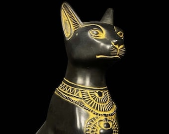 Fantastic Egyptian Cat BASTET GODDESS of Protection with the Scarab & the wings-Handmade of natural Basalt stone .