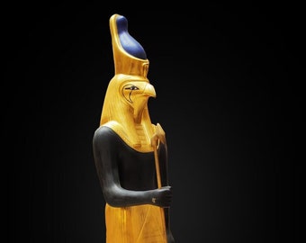 Black and gold large God Horus statuette, Horus statue, God of the sky, Egyptian Horus, Falcon God. made from fiber glass - made in Egypt