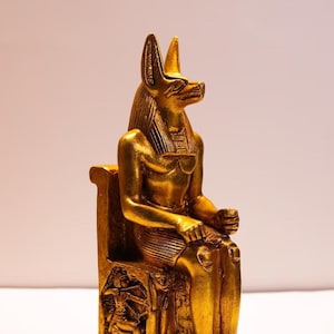 Golden Ancient Egyptian God Anubis, Egyptian Doctor Anubis statuette, made in Egypt with care and love.