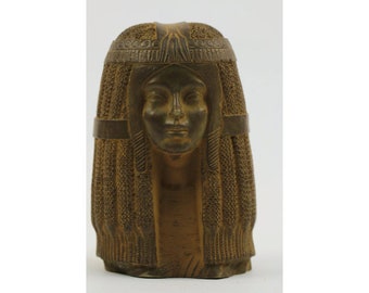 Head of the Foremost of Noble Ladies Queen HATSHEPSUT, Altar Statue, 4.3" Heavy Brown stone Statue, Handmade in Egypt