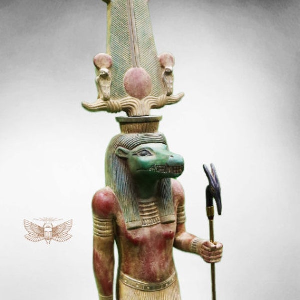 28" Egyptian god Sobek statue, God of Nile. Egyptian statuette