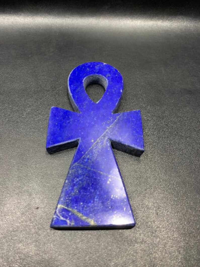 Blue Egyptian ANKH key of life with Amazing hand carving and natural color-Made of Real lapis lazuli Altar statue made with Egyptian soul image 2