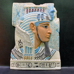Unique Ancient Egyptian wall relief of the beautiful young king TUTANKHAMUN with the beautiful painting Colors - Made with Egyptian soul