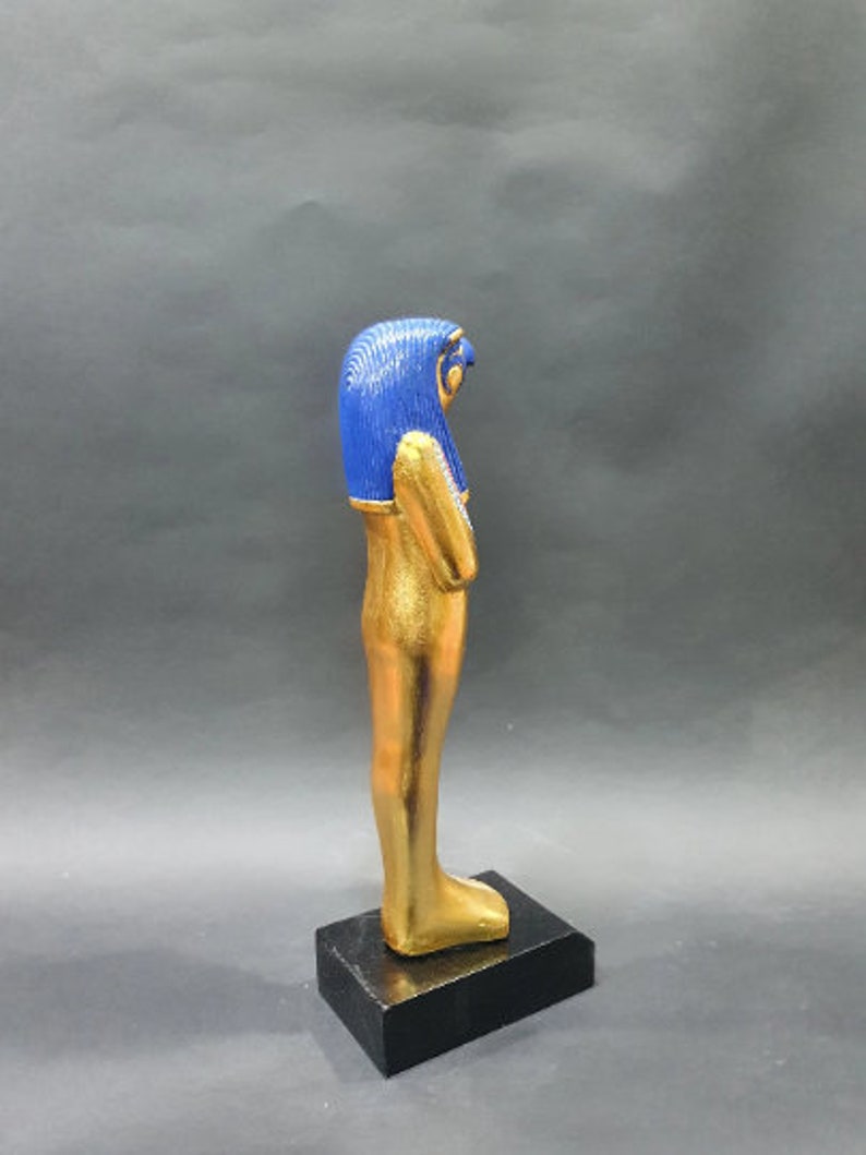 Ancient Egyptian Horus falcon with the beautiful blue and gold colors Handmade From Real Stone made in Egypt image 7