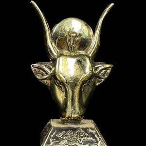 Fantastic Hathor Goddess as a cow face with cow ears and wearing sun disk hathor statuette made with Egyptian soul. image 2