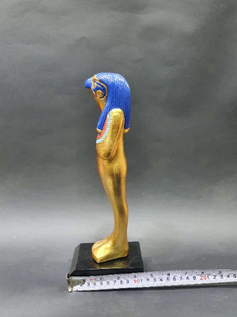Ancient Egyptian Horus falcon with the beautiful blue and gold colors Handmade From Real Stone made in Egypt image 5
