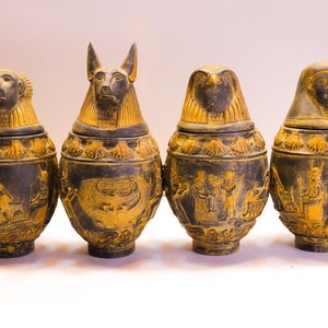 Marvelous Hand-Carved Canopic jars - Egyptian jars - Handmade Canopic - Replica canopic - made in Egypt
