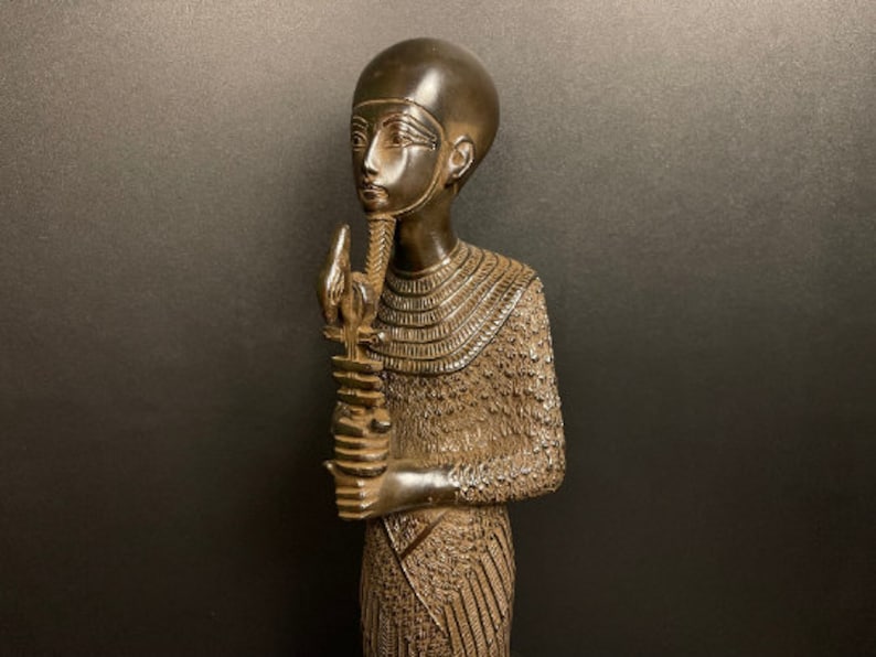 Ptah god, Ptah statue, Phthah Egyptian god, Egyptian god Ptah holding the emblems of life and power, Egyptian statue made from solid stone image 3