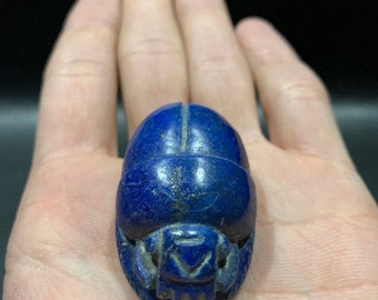 Rare Blue Scarab beetle ( Symbol of Good luck ) made from Lapis lazuli with beautiful Hand carving - Altar statue made with Egyptian soul
