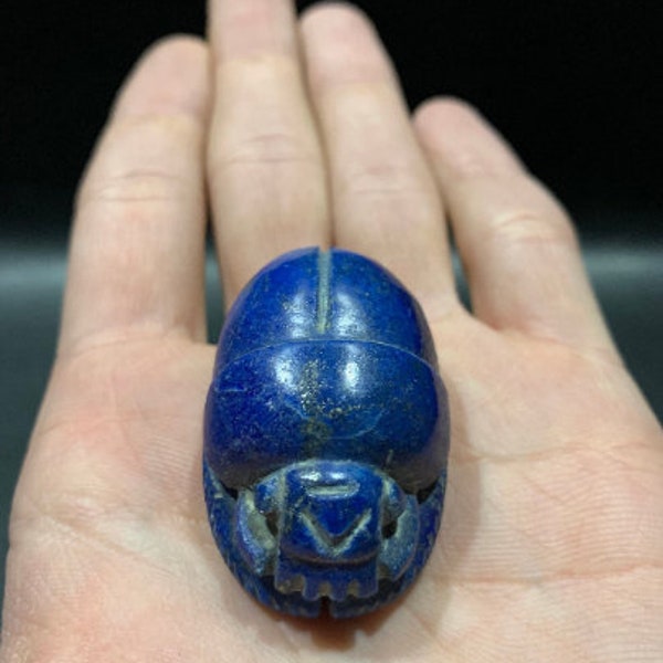 Rare Blue Scarab beetle ( Symbol of Good luck ) made from Lapis lazuli with beautiful Hand carving - Altar statue made with Egyptian soul