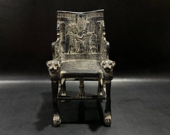 Replica King TUTANKHAMUN Throne with Sekhmet Lion Head the & Egyptian decoration Made from old Basalt stone - Heavy -made with Egyptian soul