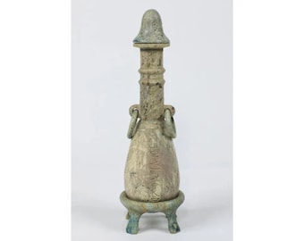 Perfectly detailed Ancient Egyptian lidded Urn - Carved from a single piece of flamestone rock - Handmade in Egypt