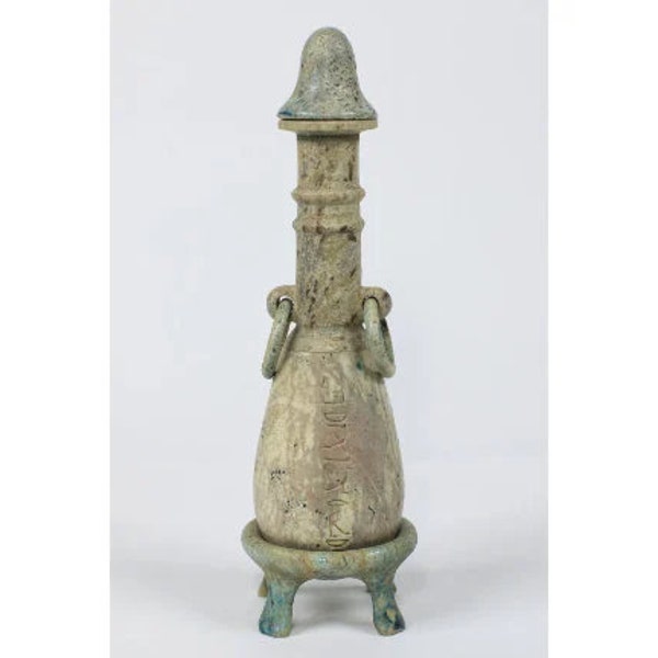 Perfectly detailed Ancient Egyptian lidded Urn - Carved from a single piece of flamestone rock - Handmade in Egypt