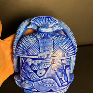 Blue Egyptian Scarab with Horus god of the sky and Egyptian hieroglyphs with Handmade Inscriptions Engraved on it made with Egyptian soul image 4