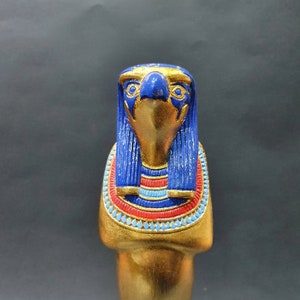 Ancient Egyptian Horus falcon with the beautiful blue and gold colors Handmade From Real Stone made in Egypt image 4