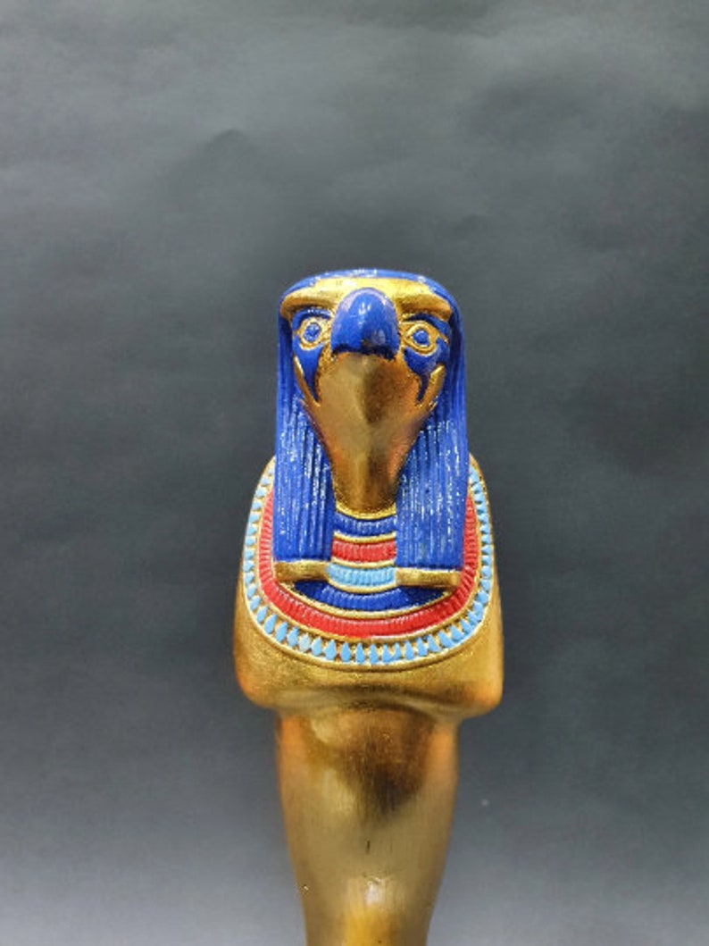 Ancient Egyptian Horus falcon with the beautiful blue and gold colors Handmade From Real Stone made in Egypt image 4