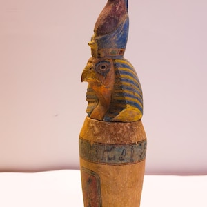 Hand-Carved Canopic jar of God Horus - Egyptian jars - Handmade Canopic - Wood jars - Replica canopic - made in Egypt with care and love