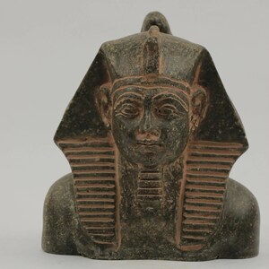 Carved from rare green Granite Stone, King Khafre with a falcon on his head and rare ancient Hieroglyphics on the back, Handmade in Egypt