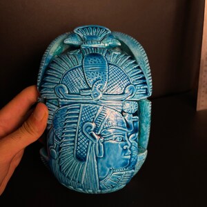 Marvelous Egyptian Scarab - Altar statue made of turquoise stone with ceramic touch & Inscriptions Engraved on it- made with Egyptian soul