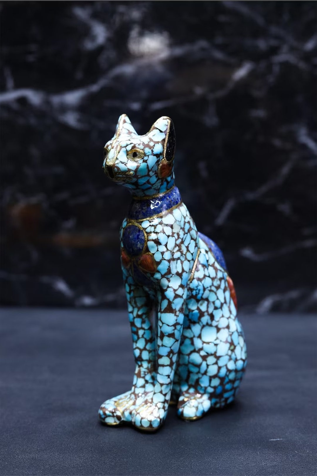 Beautiful Gemstones Egyptian Bastet Goddess With the Ankh on the Chest