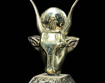 Fantastic Hathor Goddess as a cow face with cow ears and wearing sun disk - hathor statuette - made with Egyptian soul.