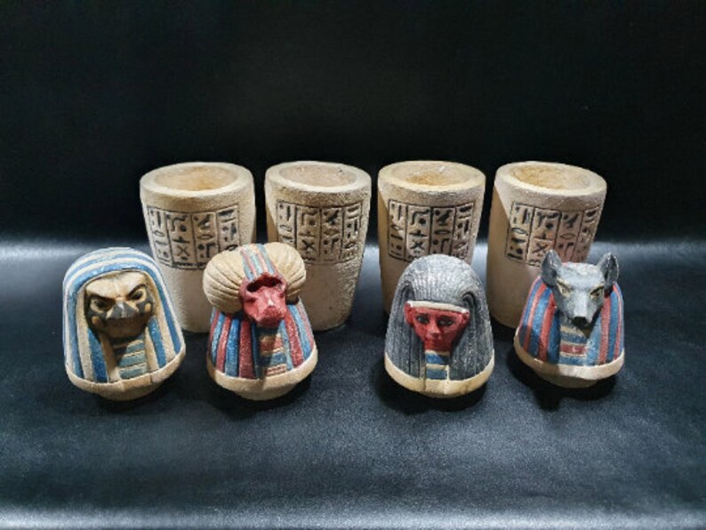 The 4 Canopic Jars Egyptian Jars Made From Limestone Altar Etsy