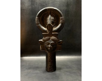 Amazing Egyptian ANKH (Key of life) of HATHOR goddess of the sky, love, fertility, money - Altar statue made from Black stone- made in Egypt