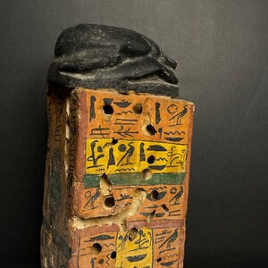 Amazing Egyptian Box of The Egyptian Scarab symbol of good luck and protection with Baboon made from Vintage Wood with Egyptian soul image 3