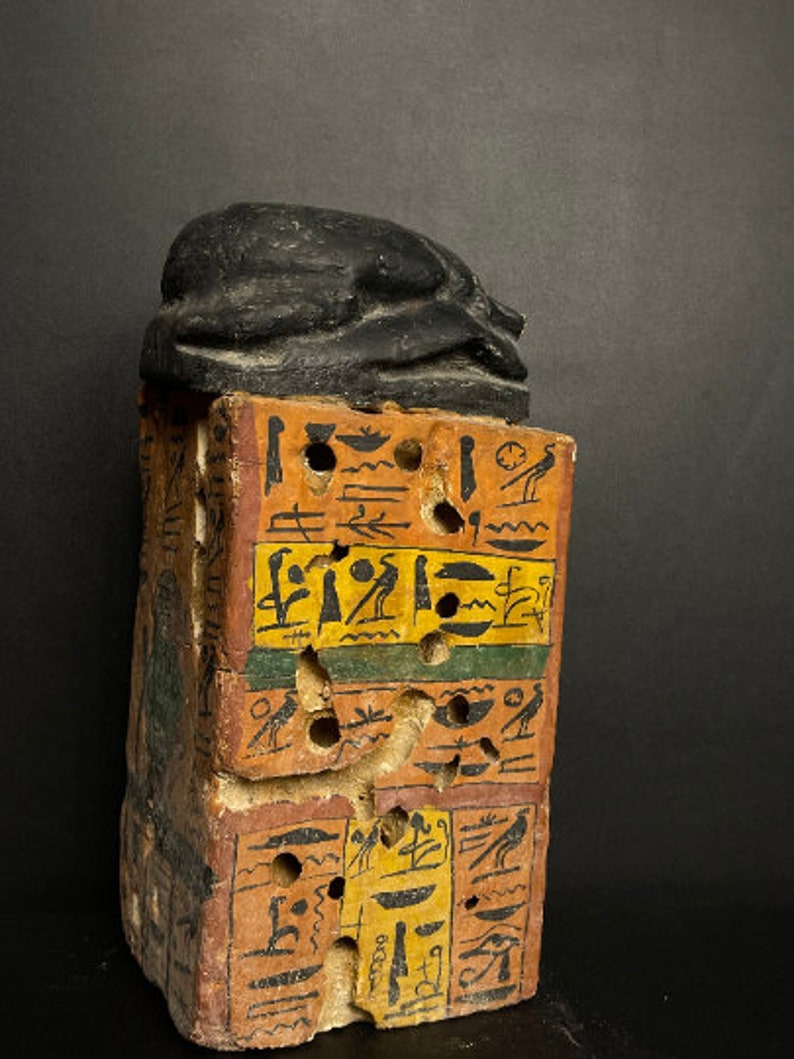 Amazing Egyptian Box of The Egyptian Scarab symbol of good luck and protection with Baboon made from Vintage Wood with Egyptian soul image 3