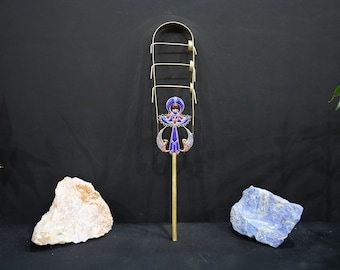 Double-faced Hathor Copper Sistrum with Gemstones Ankh key and Gemstone Wings for protection - Musical Instrument - Replica Sistrum