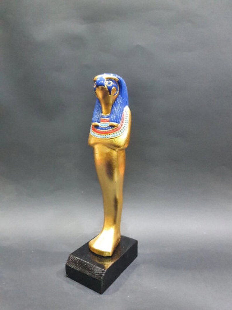 Ancient Egyptian Horus falcon with the beautiful blue and gold colors Handmade From Real Stone made in Egypt image 8