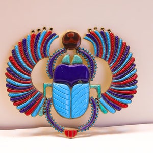Egyptian Winged scarab, Winged scarab beetle figurine. scarab with sun disk, Egyptian scarab, made in Egypt with care and love