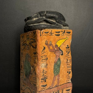 Amazing Egyptian Box of The Egyptian Scarab symbol of good luck and protection with Baboon made from Vintage Wood with Egyptian soul image 2