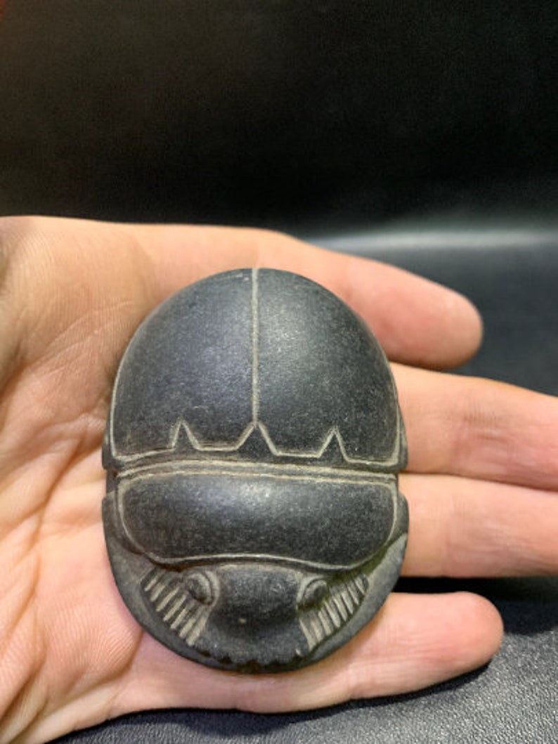 The Good luck SCARAB Hand made like the Replica Like the original one Made of Schist stone our item is made with Egyptian soul image 3