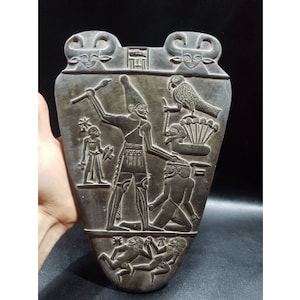 The Narmer Palette (the Great Hierakonpolis Palette) Made from schist stone- 100 % Hand made by Egyptian Hands. 10" in Height