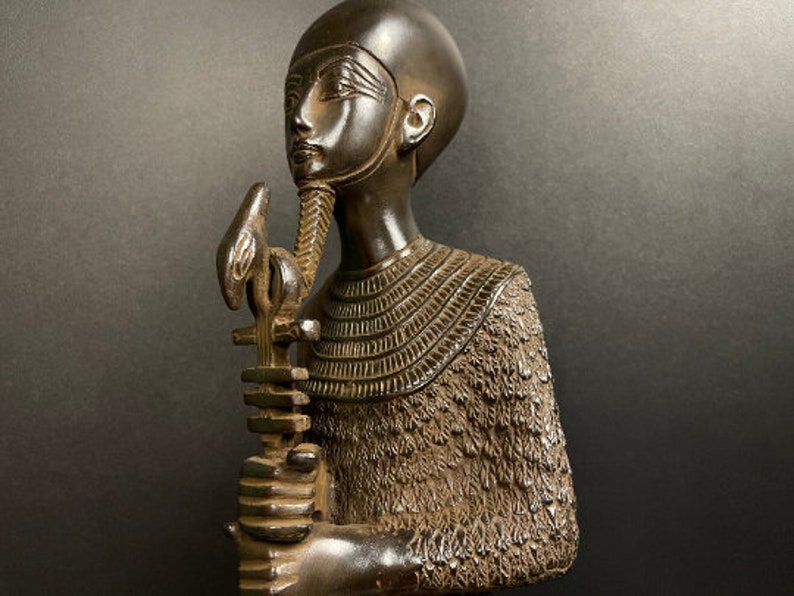 Ptah god, Ptah statue, Phthah Egyptian god, Egyptian god Ptah holding the emblems of life and power, Egyptian statue made from solid stone image 4