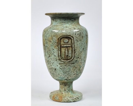 Mesmerizing Ancient Egyptian Vase - used as flowerpot or decoration - Handmade of flame stone with glaze touching in Egypt - Egyptian Statue