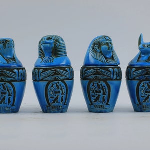 Canopic jars - The Four fantastic Blue Jars made for you with the perfect color and the wings - Handmade -made in Egypt