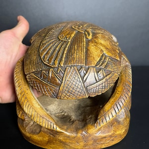Amazing Giant Egyptian scarab with the face of Cleopatra and the Egyptian decorations - Hand made antique - made with Egyptian soul