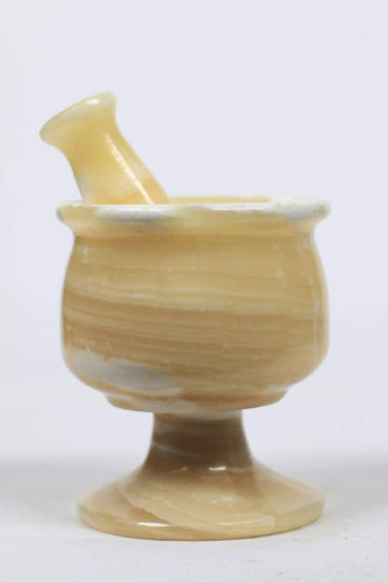 Dazzling Ancient Egyptian Pestle & Mortar Set Can be used as a potion mixer Handmade from natural yellow alabaster in Egypt image 1