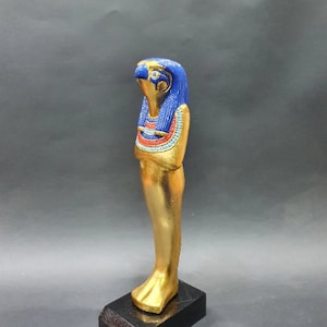 Ancient Egyptian Horus falcon with the beautiful blue and gold colors Handmade From Real Stone made in Egypt image 1