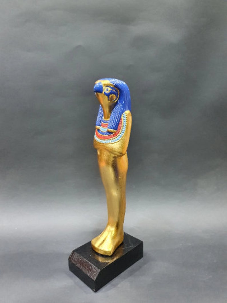 Ancient Egyptian Horus falcon with the beautiful blue and gold colors Handmade From Real Stone made in Egypt image 1