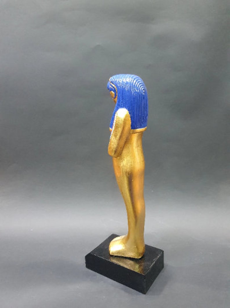 Ancient Egyptian Horus falcon with the beautiful blue and gold colors Handmade From Real Stone made in Egypt image 2