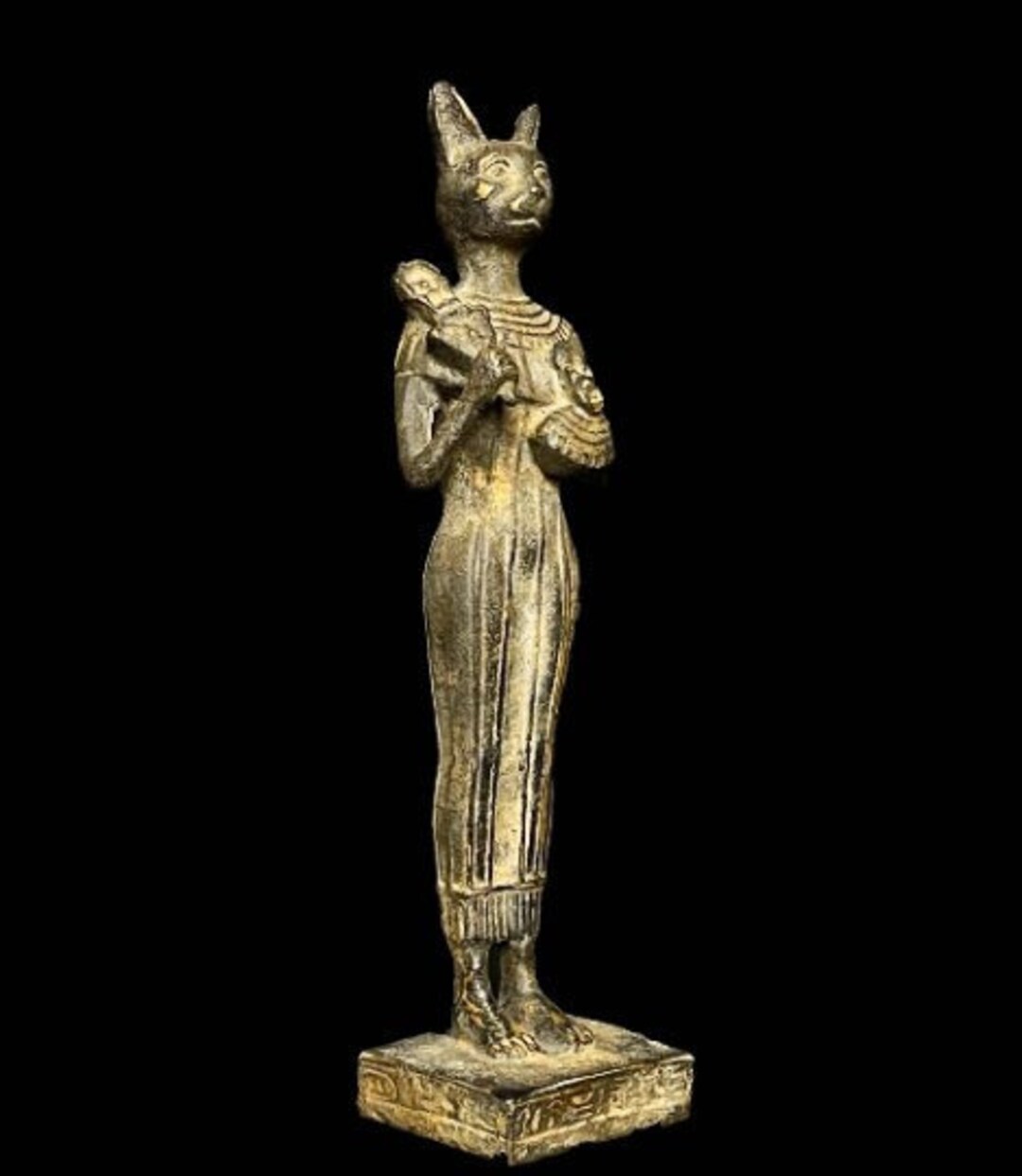 Large Rare Egyptian Cat Bastet Goddess of Protection as a Human Holding
