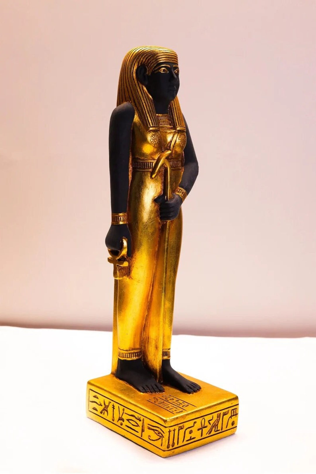 Black and Gold Egyptian Hathor Goddess Holding Wasscepter and the