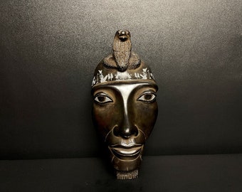 Rare BLACK Amazing AKHENATEN face - Replica Altar statue made from black stone - Replica Altar statue made with Egyptian soul